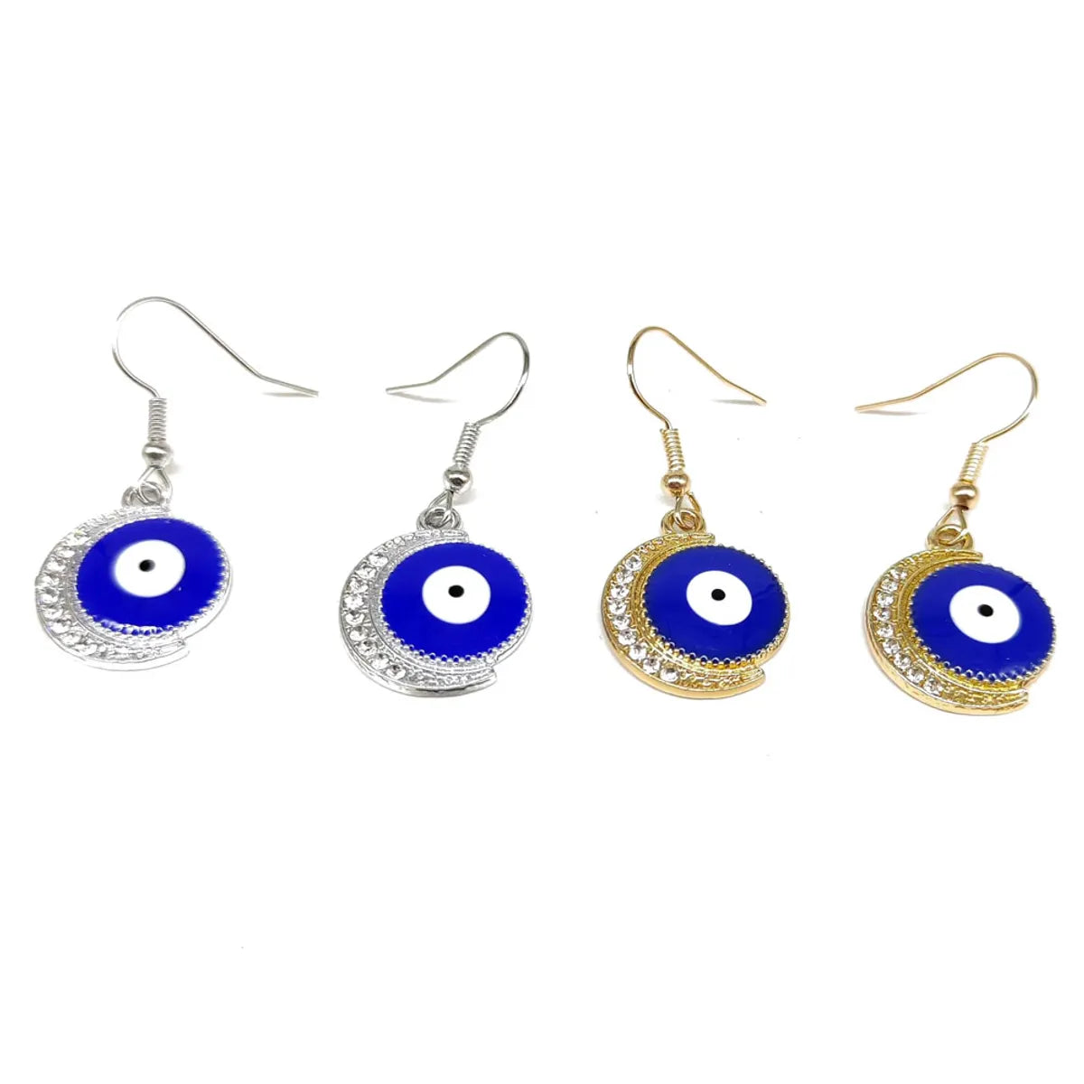 1 Pair IG Style Shiny Moon Eye Enamel Inlay Alloy Rhinestones Gold Plated Silver Plated Drop Earrings