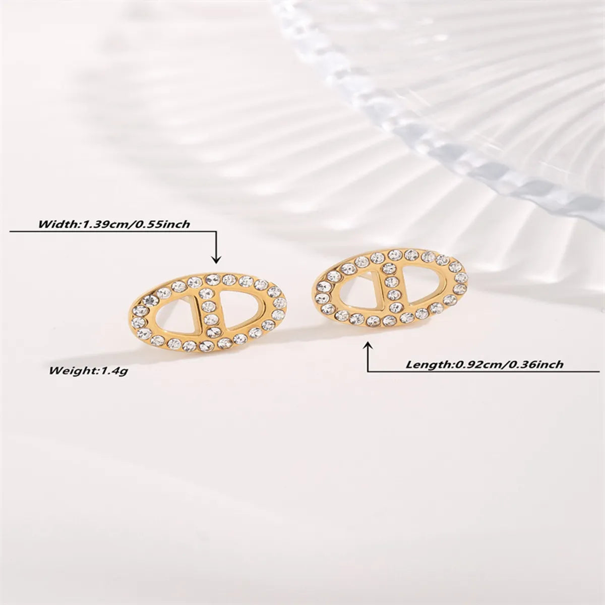 1 Pair IG Style Shiny Oval Plating Inlay Titanium Steel Rhinestones 18K Gold Plated Ear Studs