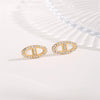 1 Pair IG Style Shiny Oval Plating Inlay Titanium Steel Rhinestones 18K Gold Plated Ear Studs