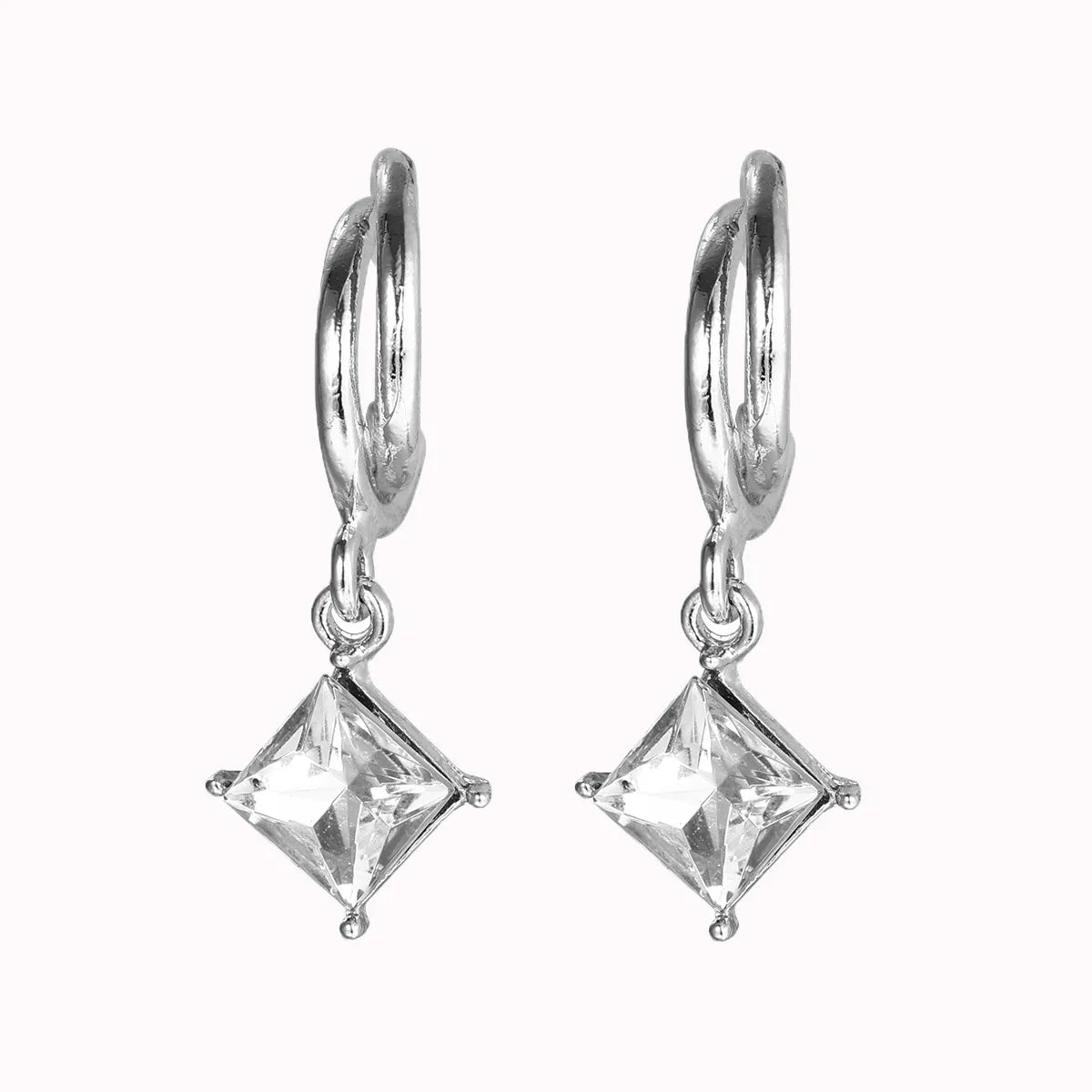 1 Pair IG Style Shiny Rhombus Inlay Metal Crystal Drop Earrings