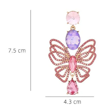 1 Pair IG Style Shiny Round Water Droplets Butterfly Hollow Out Inlay Zinc Alloy Rhinestones Drop Earrings