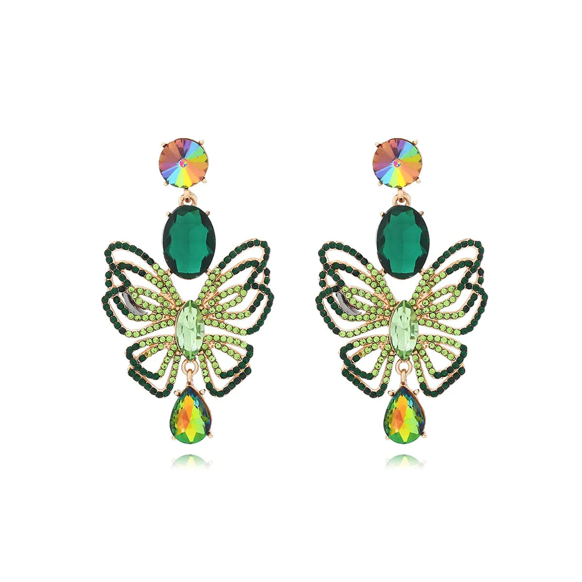 1 Pair IG Style Shiny Round Water Droplets Butterfly Hollow Out Inlay Zinc Alloy Rhinestones Drop Earrings