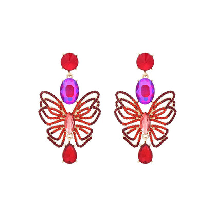 1 Pair IG Style Shiny Round Water Droplets Butterfly Hollow Out Inlay Zinc Alloy Rhinestones Drop Earrings