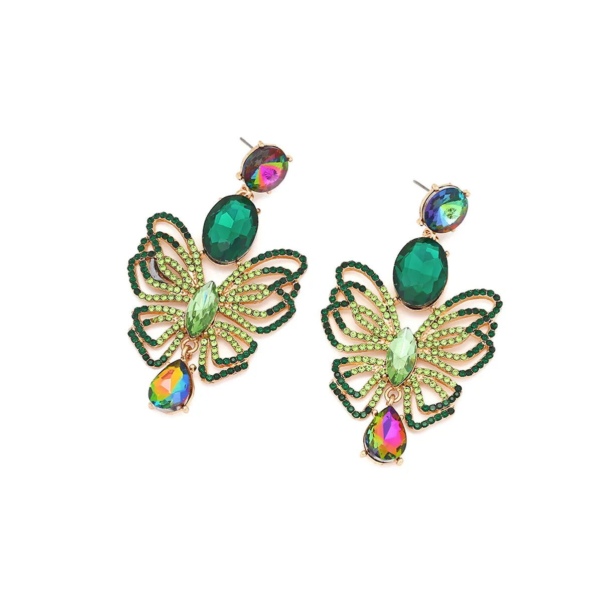 1 Pair IG Style Shiny Round Water Droplets Butterfly Hollow Out Inlay Zinc Alloy Rhinestones Drop Earrings