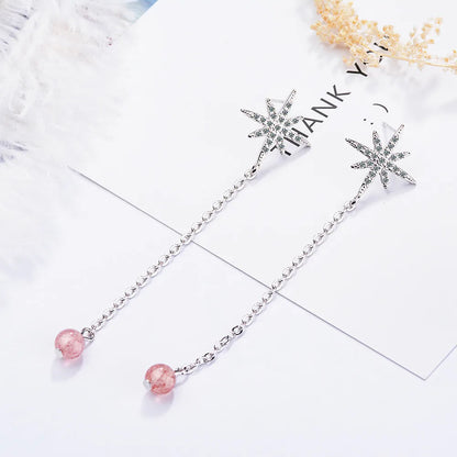 1 Pair IG Style Shiny Star Crystal Chain Inlay Copper Zircon Drop Earrings