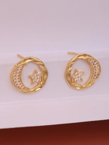 1 Pair Ig Style Shiny Star Moon Plating Inlay Brass Zircon 18k Gold Plated Ear Studs