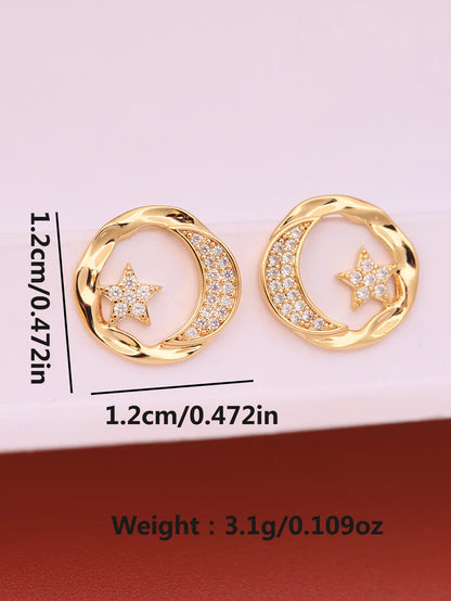 1 Pair Ig Style Shiny Star Moon Plating Inlay Brass Zircon 18k Gold Plated Ear Studs