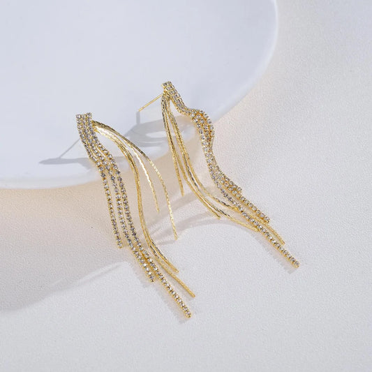 1 Pair Ig Style Shiny Tassel Plating Inlay Copper Zircon 18k Gold Plated Drop Earrings