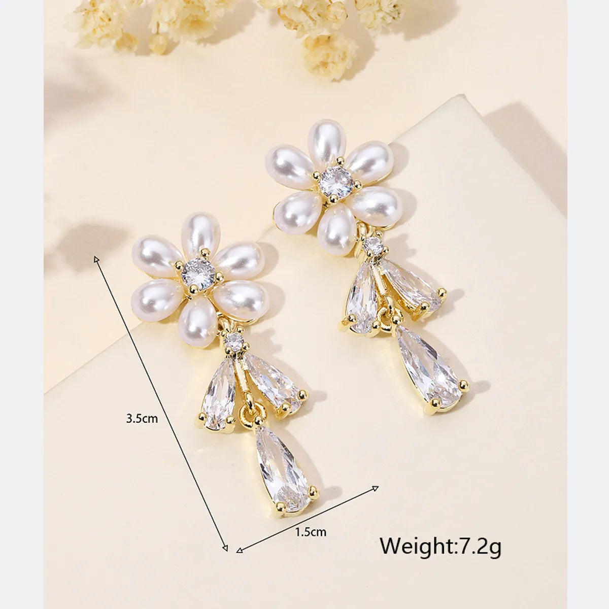 1 Pair Ig Style Shiny Water Droplets Flower Plating Inlay Copper Artificial Pearls Zircon 18k Gold Plated Drop Earrings