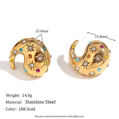 1 Pair IG Style Shiny Water Droplets Inlay 304 Stainless Steel Zircon Ear Studs