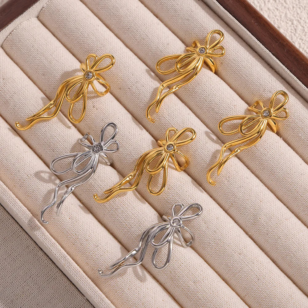 1 Pair IG Style Simple Style Bow Knot Plating Titanium Steel Ear Cuffs