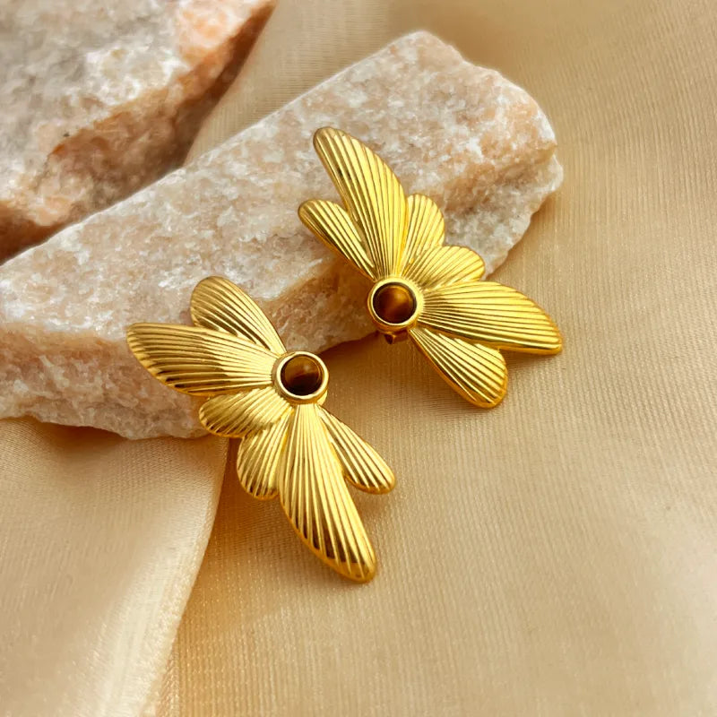 1 Pair IG Style Simple Style Butterfly Plating Inlay 304 Stainless Steel Natural Stone 18K Gold Plated Ear Studs