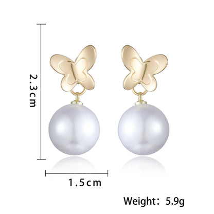 1 Pair Ig Style Simple Style Butterfly Plating Inlay Metal Artificial Pearls Drop Earrings