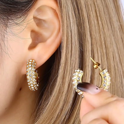 1 Pair IG Style Simple Style C Shape Flower Bee Plating Inlay 304 Stainless Steel Pearl Zircon Earrings Ear Studs