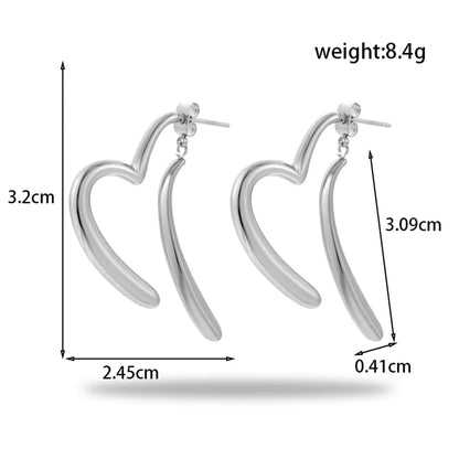 1 Pair IG Style Simple Style C Shape Geometric Heart Shape Plating 304 Stainless Steel Earrings