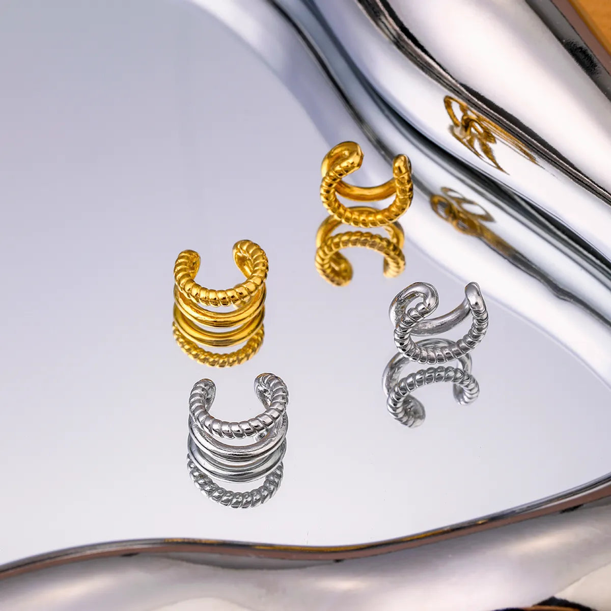 1 Pair IG Style Simple Style C Shape Geometric Polishing Plating 304 Stainless Steel 18K Gold Plated Ear Cuffs