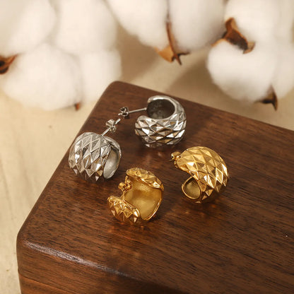 1 Pair Ig Style Simple Style C Shape Lingge Polishing Plating Stainless Steel 18k Gold Plated Ear Studs