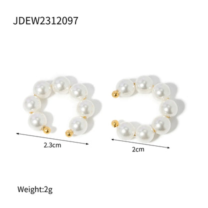 1 Pair IG Style Simple Style C Shape Pearl 304 Stainless Steel 18K Gold Plated Ear Cuffs