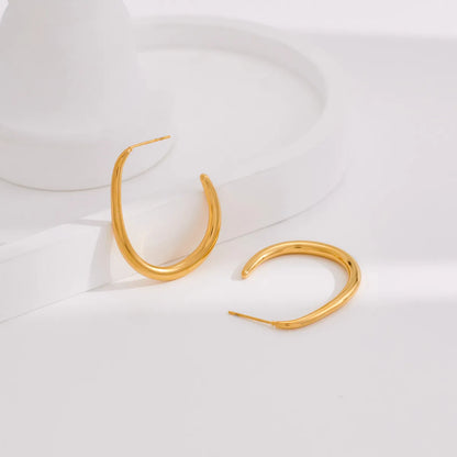 1 Pair IG Style Simple Style C Shape Plating 304 Stainless Steel 18K Gold Plated Earrings