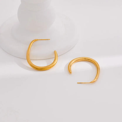 1 Pair IG Style Simple Style C Shape Plating 304 Stainless Steel 18K Gold Plated Earrings