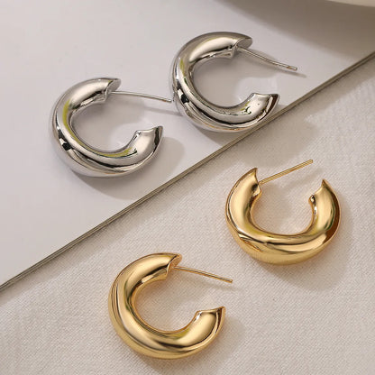 1 Pair Ig Style Simple Style C Shape Plating Copper 18k Gold Plated Ear Studs