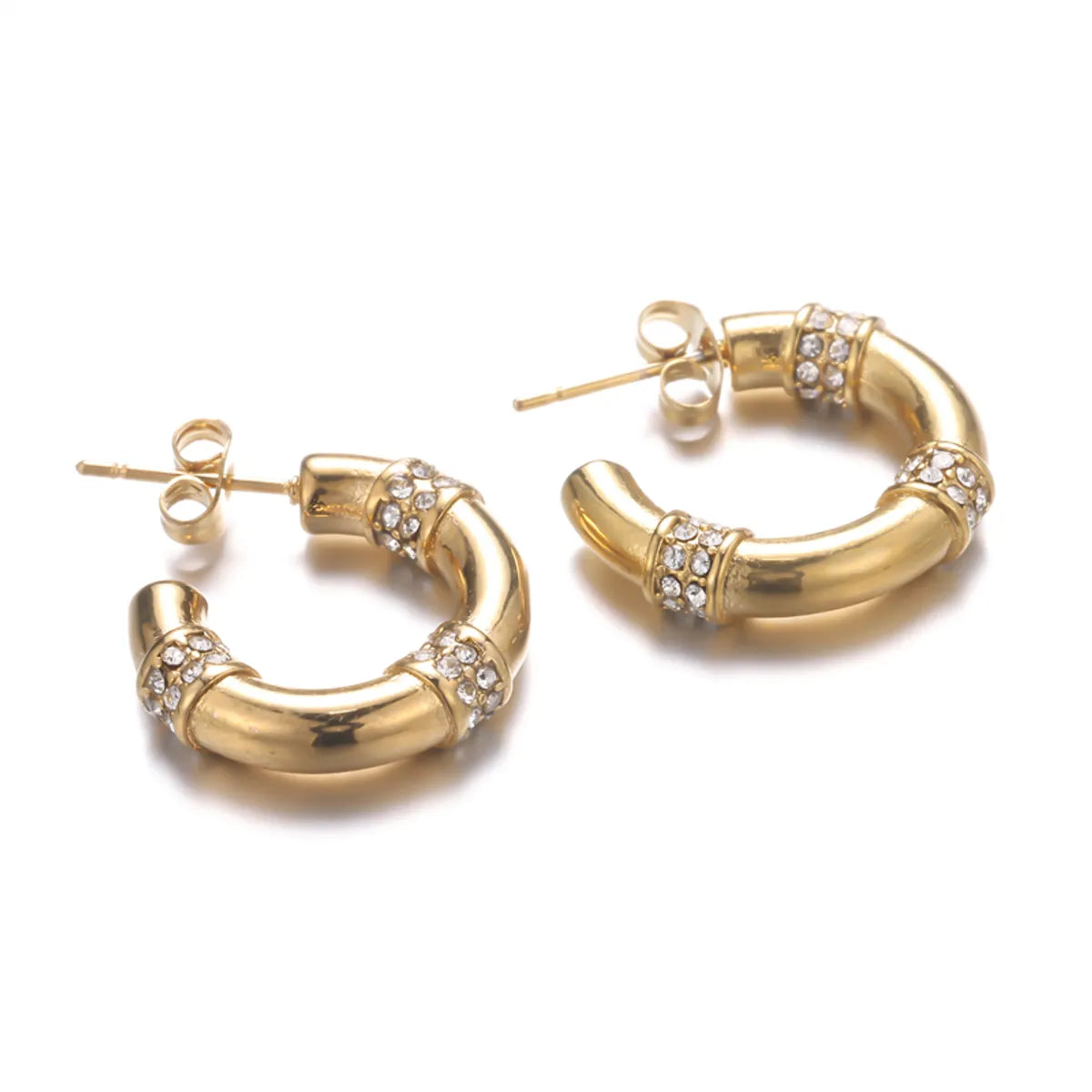 1 Pair Ig Style Simple Style C Shape Plating Inlay Stainless Steel Rhinestones 18k Gold Plated Ear Studs