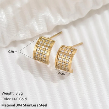 1 Pair Ig Style Simple Style C Shape Plating Inlay Stainless Steel Zircon 14k Gold Plated Ear Studs