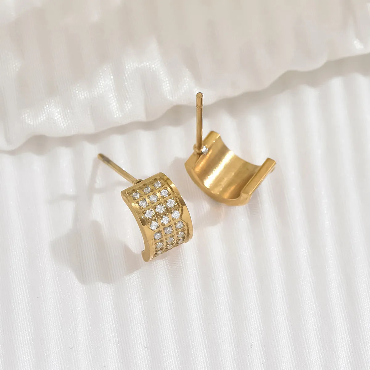 1 Pair Ig Style Simple Style C Shape Plating Inlay Stainless Steel Zircon 14k Gold Plated Ear Studs