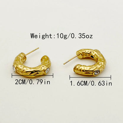 1 Pair Ig Style Simple Style C Shape Plating Inlay Stainless Steel Zircon Gold Plated Ear Studs