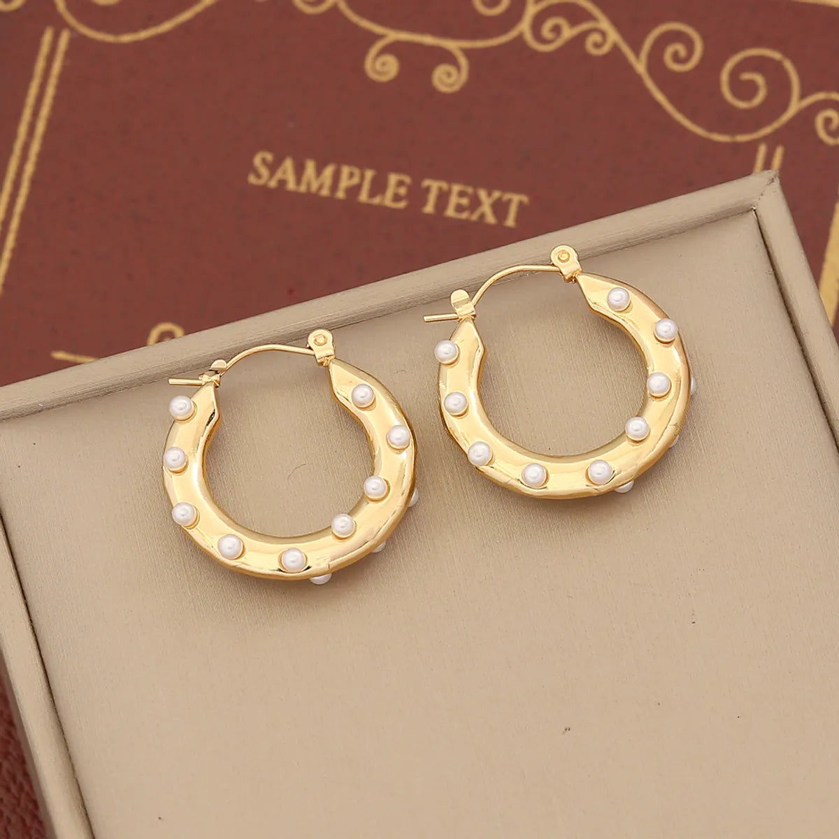 1 Pair IG Style Simple Style C Shape Solid Color Inlay Stainless Steel Artificial Pearls Zircon 18K Gold Plated Ear Studs