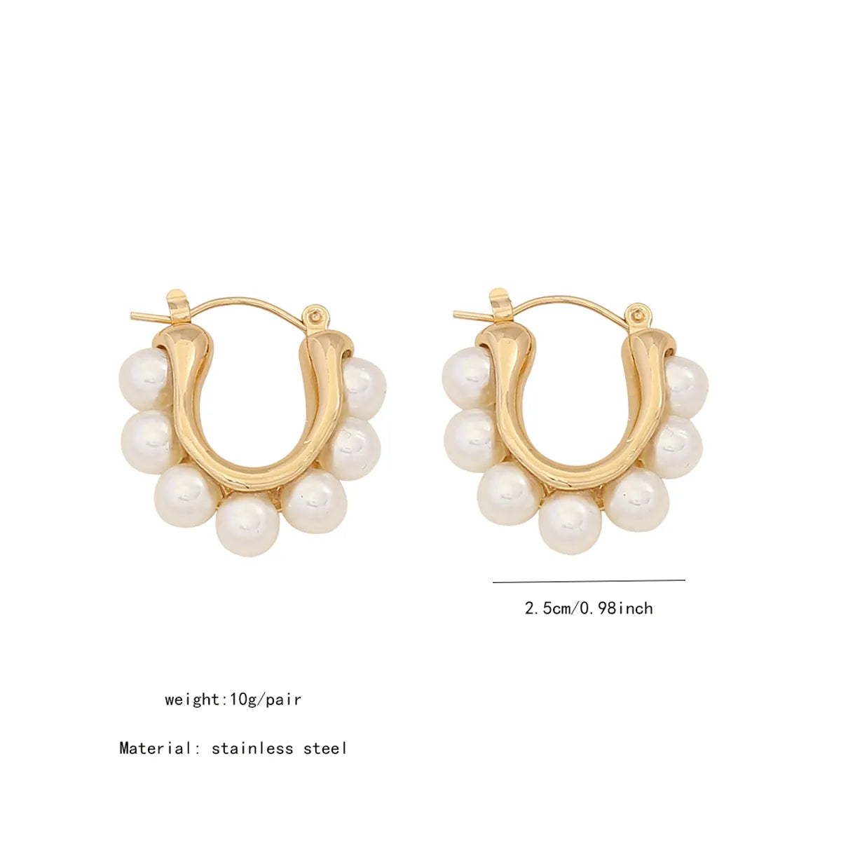 1 Pair IG Style Simple Style C Shape Solid Color Inlay Stainless Steel Artificial Pearls Zircon 18K Gold Plated Ear Studs