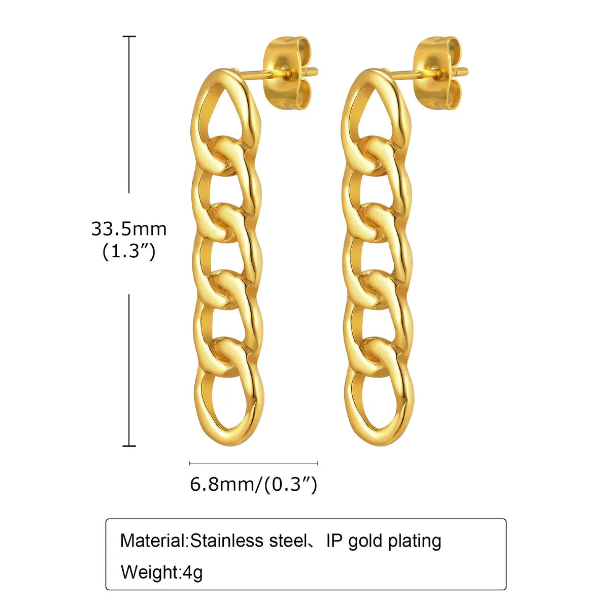 1 Pair IG Style Simple Style Chain Stainless Steel 18K Gold Plated Drop Earrings