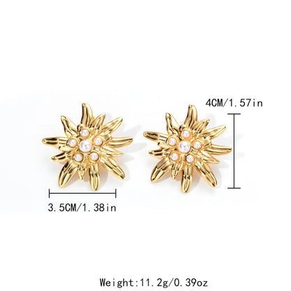 1 Pair IG Style Simple Style Chrysanthemum Inlay 304 Stainless Steel Pearl 14K Gold Plated Ear Studs