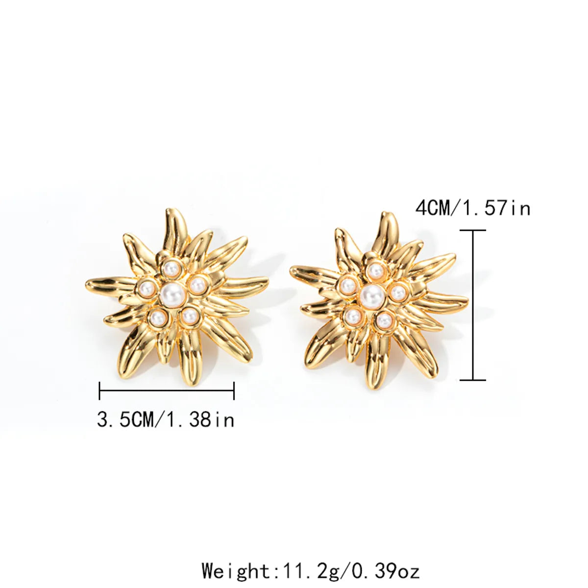 1 Pair IG Style Simple Style Chrysanthemum Inlay 304 Stainless Steel Pearl 14K Gold Plated Ear Studs