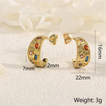 1 Pair IG Style Simple Style Circle Inlay Copper Zircon 18K Gold Plated Hoop Earrings Ear Studs