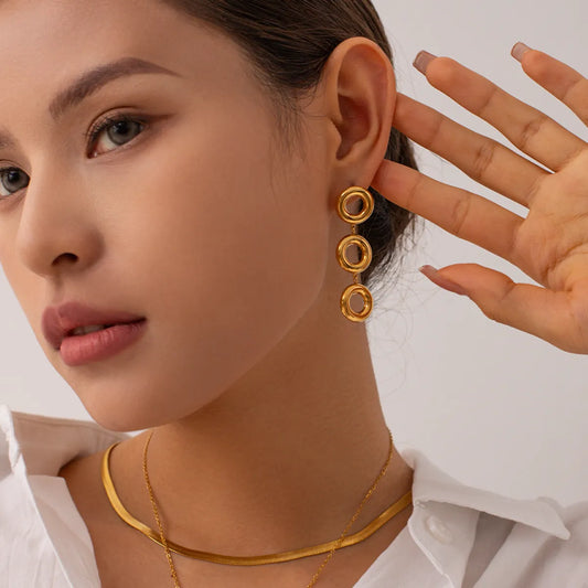 1 Pair Ig Style Simple Style Circle Plating Hollow Out Stainless Steel 18k Gold Plated Drop Earrings