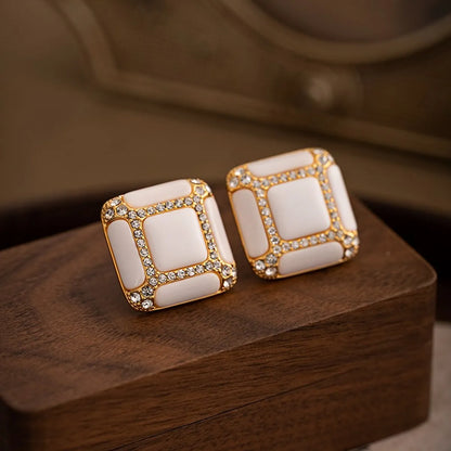 1 Pair IG Style Simple Style Classic Style Asymmetrical Round Square Plating Inlay Copper Brass Artificial Pearls Zircon Gold Plated Drop Earrings Ear Studs