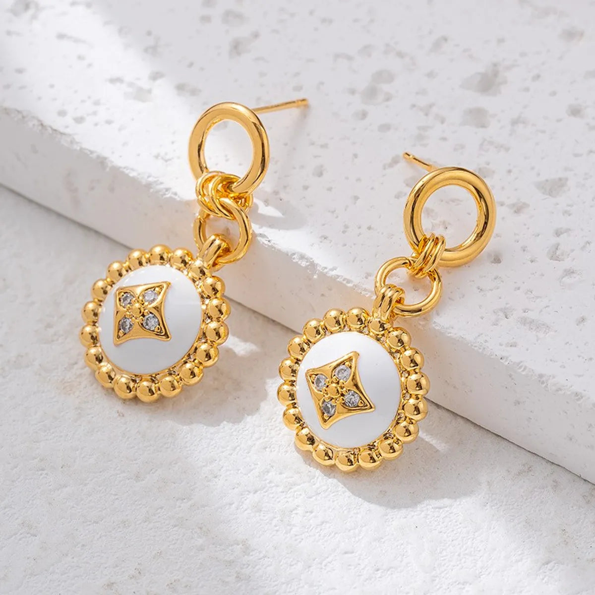 1 Pair IG Style Simple Style Classic Style Asymmetrical Round Square Plating Inlay Copper Brass Artificial Pearls Zircon Gold Plated Drop Earrings Ear Studs