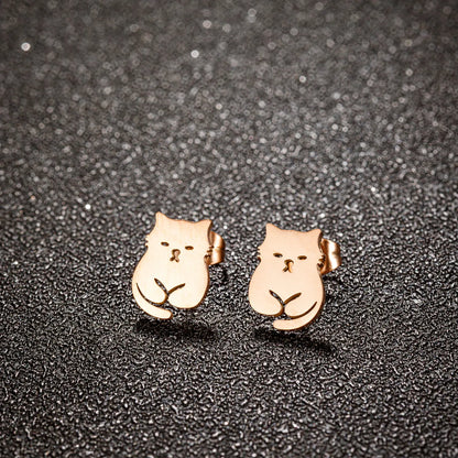 1 Pair Ig Style Simple Style Classic Style Cat Polishing Plating Stainless Steel 18k Gold Plated Ear Studs