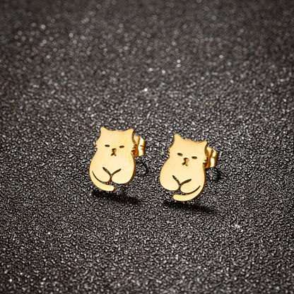 1 Pair Ig Style Simple Style Classic Style Cat Polishing Plating Stainless Steel 18k Gold Plated Ear Studs