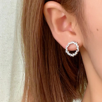 1 Pair Ig Style Simple Style Classic Style Round Plating Inlay Copper Zircon White Gold Plated Ear Studs