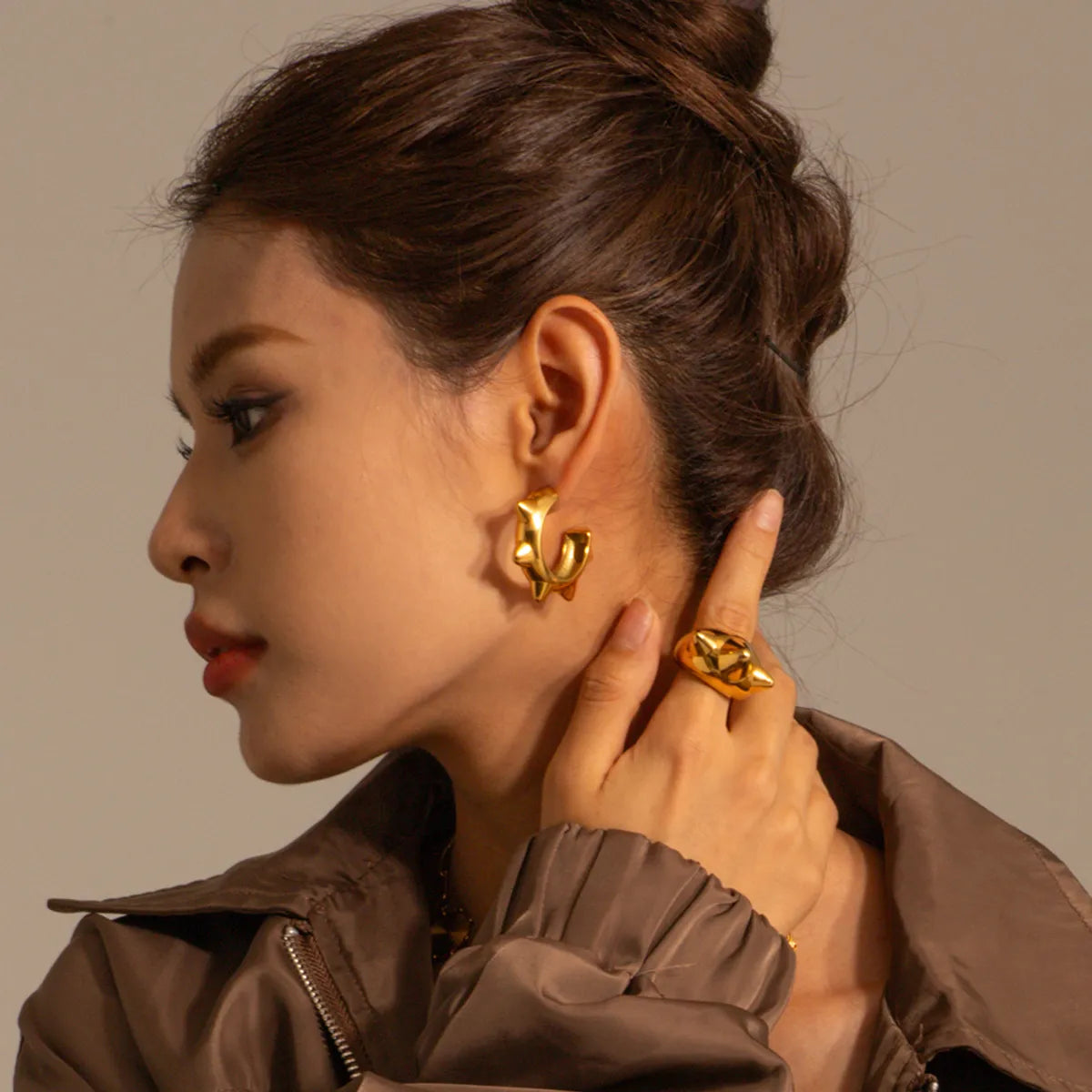 1 Pair Ig Style Simple Style Classic Style Solid Color Plating Stainless Steel 18k Gold Plated Ear Studs