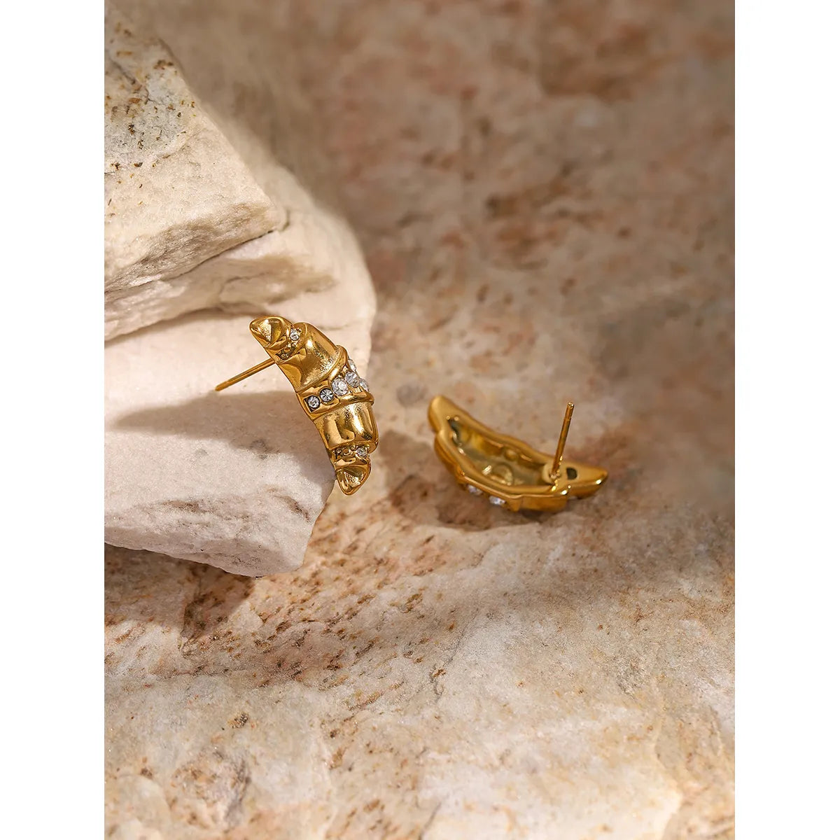 1 Pair IG Style Simple Style Claw Bag Inlay 316 Stainless Steel  Rhinestones 18K Gold Plated Ear Studs