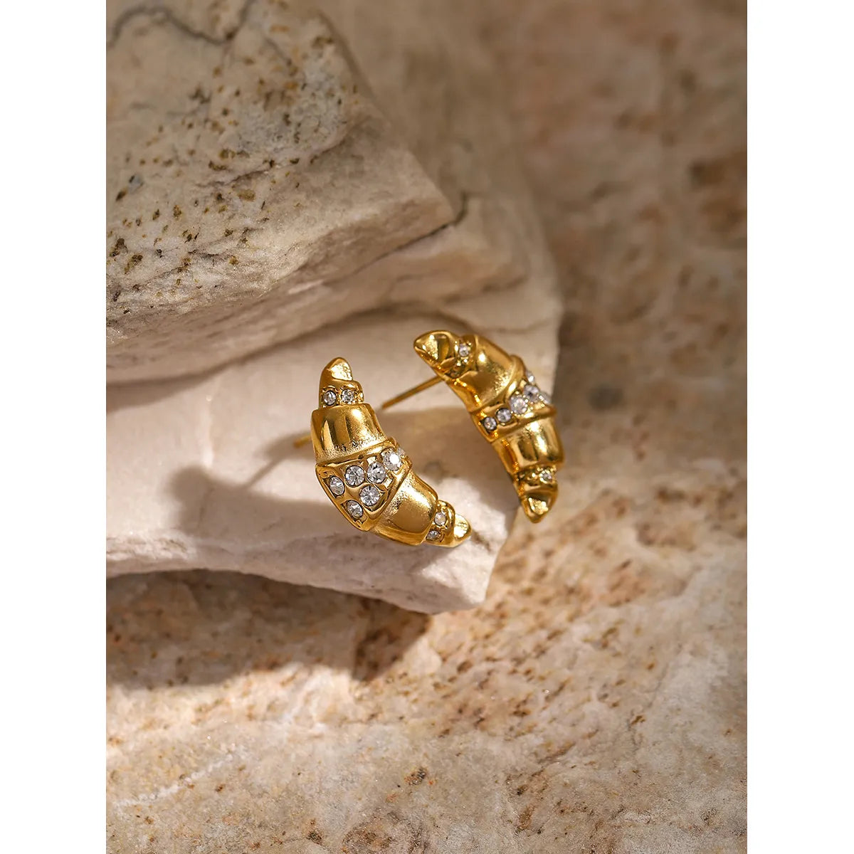 1 Pair IG Style Simple Style Claw Bag Inlay 316 Stainless Steel  Rhinestones 18K Gold Plated Ear Studs