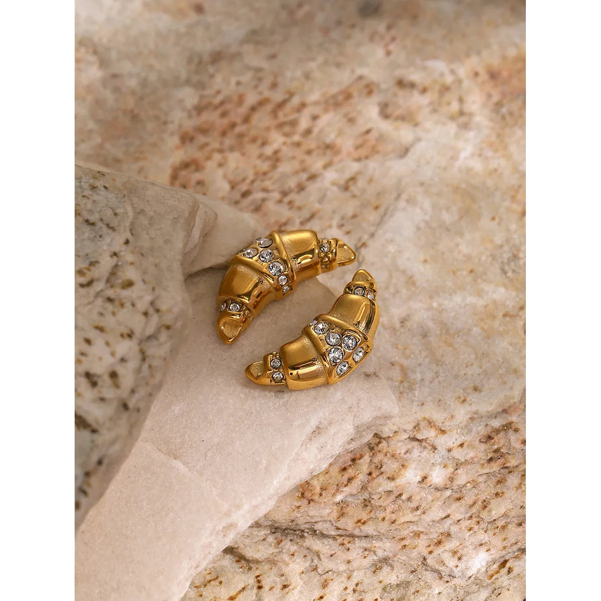 1 Pair IG Style Simple Style Claw Bag Inlay 316 Stainless Steel  Rhinestones 18K Gold Plated Ear Studs