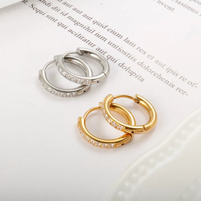 1 Pair IG Style Simple Style Commute Circle Inlay 304 Stainless Steel Zircon Earrings