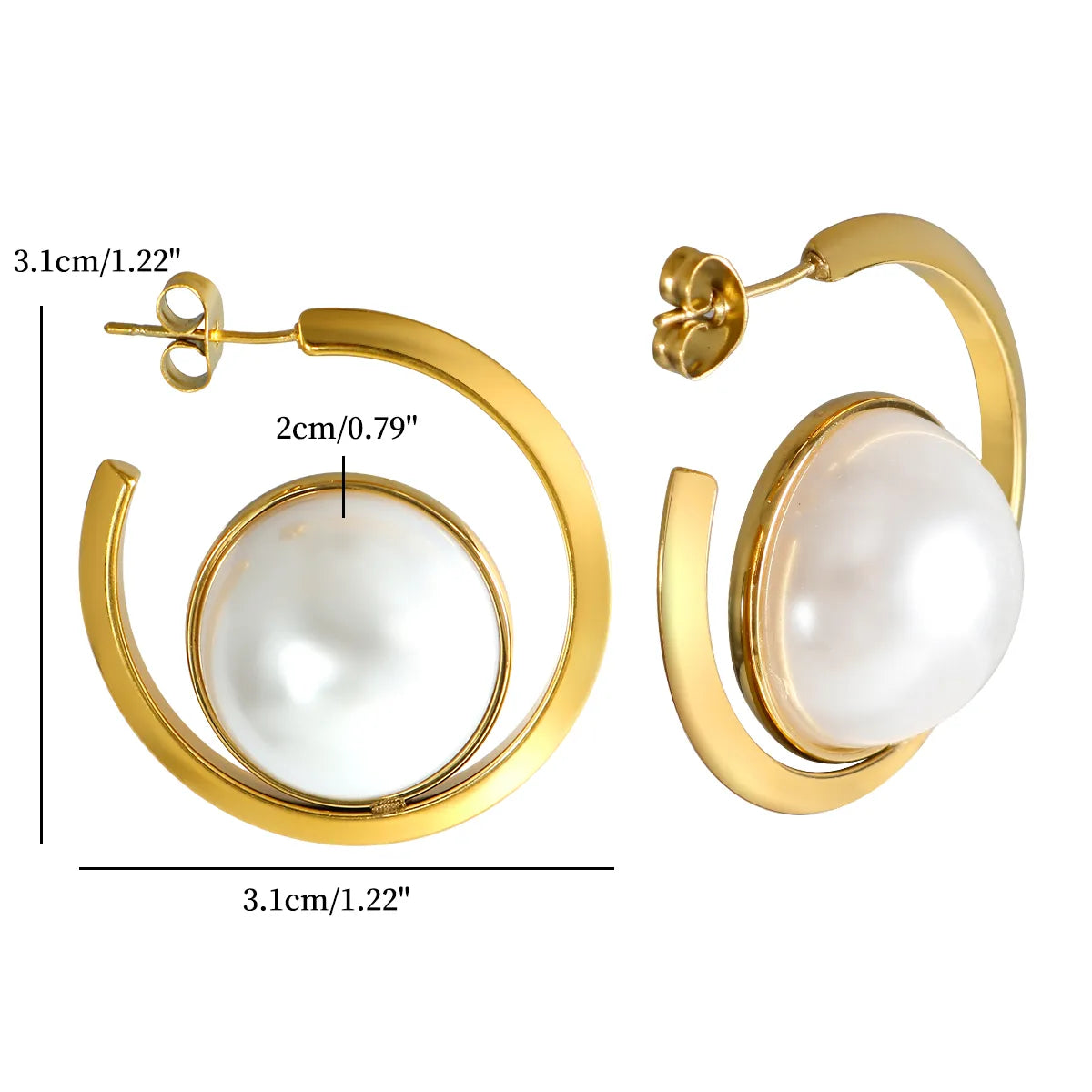 1 Pair IG Style Simple Style Commute Round Inlay 304 Stainless Steel Pearl Ear Studs