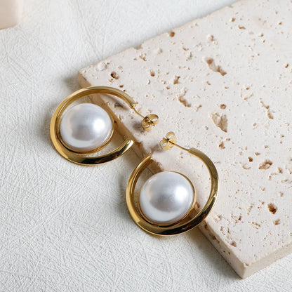 1 Pair IG Style Simple Style Commute Round Inlay 304 Stainless Steel Pearl Ear Studs