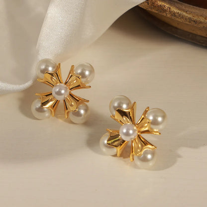 1 Pair Ig Style Simple Style Cross Plating Inlay Copper Artificial Pearls 18k Gold Plated Ear Studs