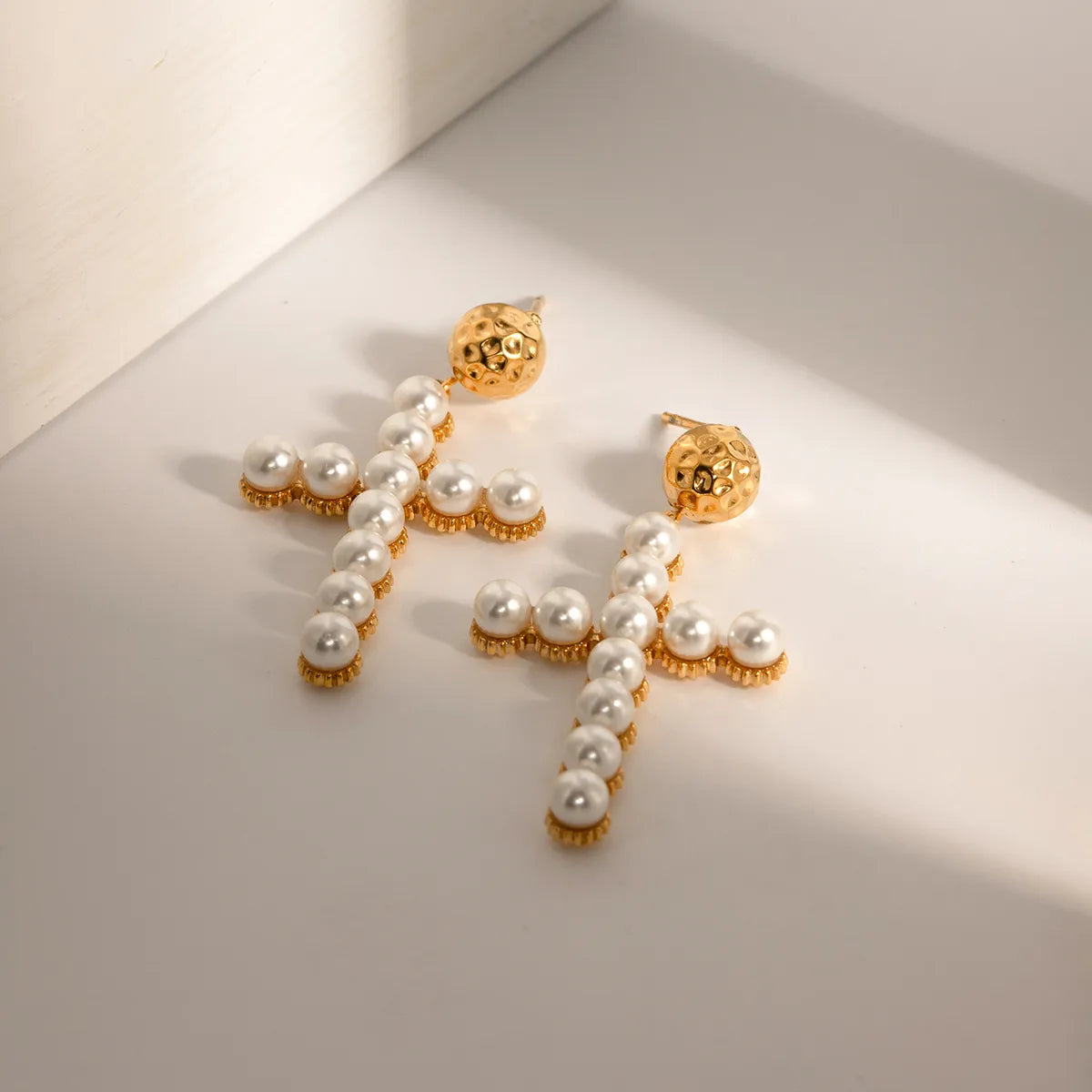 1 Pair IG Style Simple Style Cross Plating Inlay 304 Stainless Steel Pearl Drop Earrings